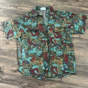 Vintage 70’s Reine Seide Silk Short Sleeve Button Down Shirt